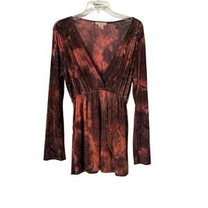 Susan Lawrence Velvet Tie Back Boho Brown Long Sleeve Blouse Womens Size Large